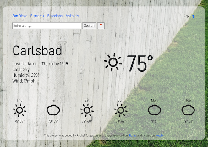 React weather website screenshot